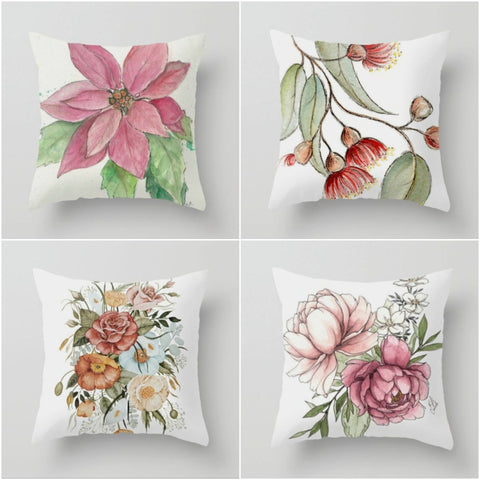 Floral Pillow Cover|Summer Trend Throw Pillow Case|Decorative Pillow Case|Red and Purple Poppy Pillow Cover|Housewarming Floral Cushion Case