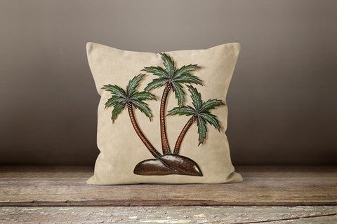 Plants Pillow Cover|Green Leaves Cushion Case|Beige Brown Home Decor|Decorative Pillow Case|Boho Bedding Decor|Housewarming Palm Tree Pillow