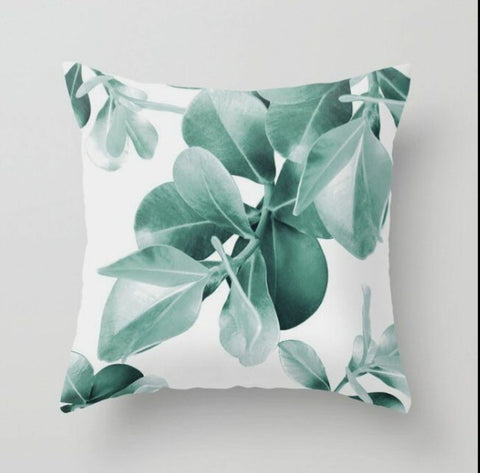 Floral Pillow Cover|Decorative Cushion Case|Green and Gray Flowers Decor|Green Leaves Pillow Case|Housewarming Pillow|Boho Bedding Decor