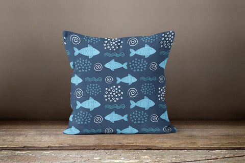 Beach House Pillow Case|Marine Fish Pillow Cover|Decorative Nautical Cushions|Coastal Throw Pillow|Colorful Fishes Home Decor|Nautical Case