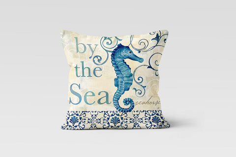 Beach House Pillow Covers|Coastal Pillow Case|Marine Themed Pillow Cover|Nautical Cushion Case|Floral Seahorse Throw Pillow|Seaside Pillows