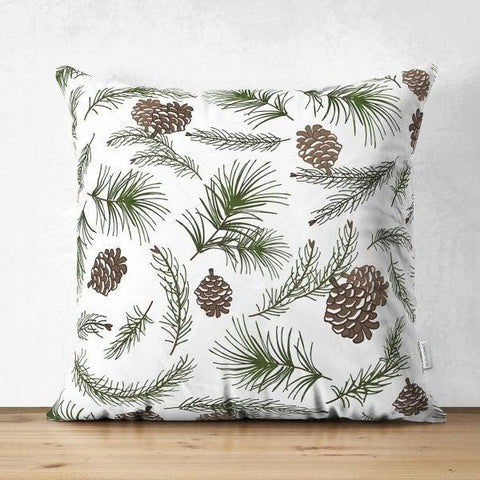 Decorative Pillow Covers|Pinecones Cushion Case|Pine Needle Throw Pillow|Pinecones Home Decor|Housewarming Farmhouse Winter Pillow Case