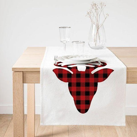 Christmas Table Runner|Winter Trend Table Top|Merry Christmas Home Decor|Xmas Table Decor|Xmas Deer Head Tablecloth|Christmas Kitchen Decor