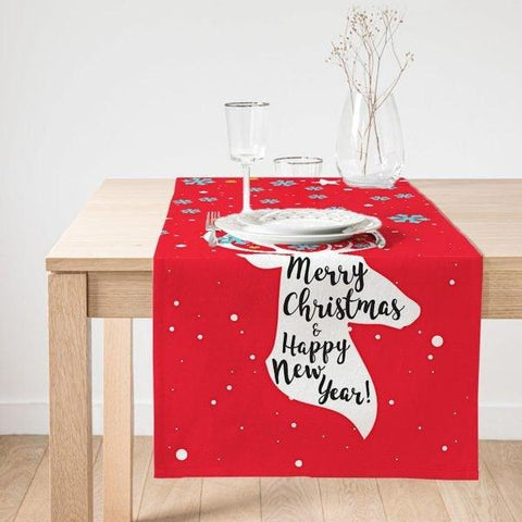 Christmas Table Runner|Winter Trend Table Top|Merry Christmas, Happy New Year Table Decor|Farmhouse Style Tablecloth|Christmas Kitchen Decor
