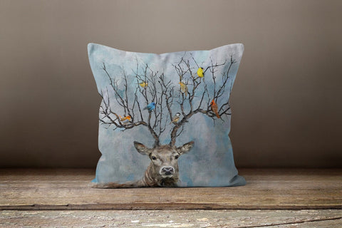 Animals Pillow Cover|Giraffe and Cat Throw Pillow Case|Floral Deer Pillow|Peacock Cushion Case|Animal Print Pillow|Farmhouse Style Pillow