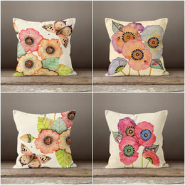 Floral Pillow Cover|Summer Trend Cushion Case|White Pink Red Floral Throw Pillow Case|Boho Bedding Decor|Housewarming Farmhouse Style Pillow