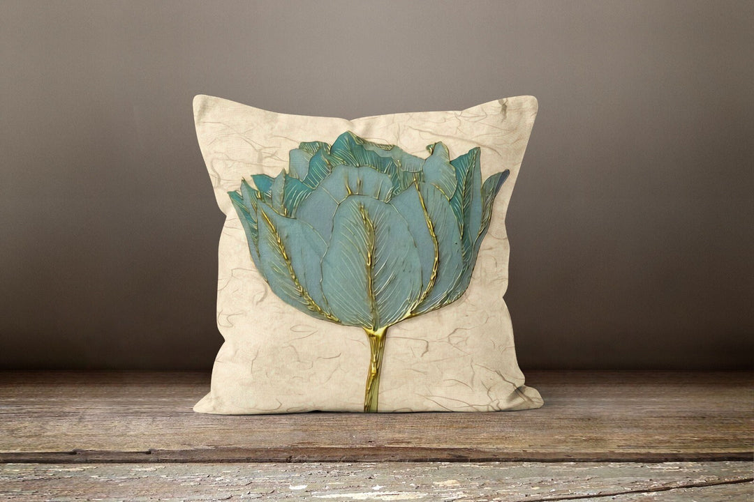 Bluish Floral Pillow Cover|Summer Trend Pillow Case|Decorative Throw Pillow Case|Turquoise Home Decor|Farmhouse Style Turquoise Pillow Cover