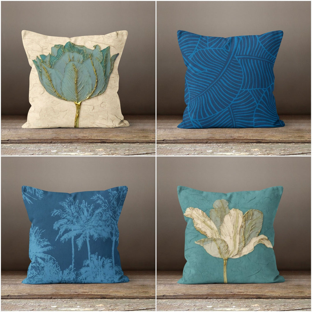 Bluish Floral Pillow Cover|Summer Trend Pillow Case|Decorative Throw Pillow Case|Turquoise Home Decor|Farmhouse Style Turquoise Pillow Cover