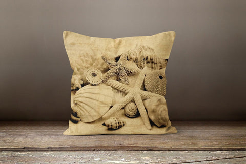 Beach House Pillow Case|Navy Marine Pillow Cover|Decorative Coastal Cushions|Coastal Throw Pillow|Beige Starfish Home Decor|Nautical Decor