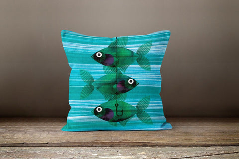 Beach House Pillow Case|Turquoise Fish Pillow Cover|Decorative Nautical Cushions|Blue Sailboat Throw Pillow|Jellyfish and Octopus Home Decor