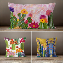 Floral Cactus Pillow Cover|Cactus Cushion Case|Decorative Lumbar Pillow Case|Bedding Decor|Housewarming Pillow|Cactus Throw Pillow Case