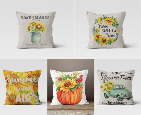 Sunflower Pillow Cover|Summer Trend Throw Pillow Case|Colorful Flowers Pillow Case|Farmhouse Flowers Pillow|Housewarming Floral Cushion Case