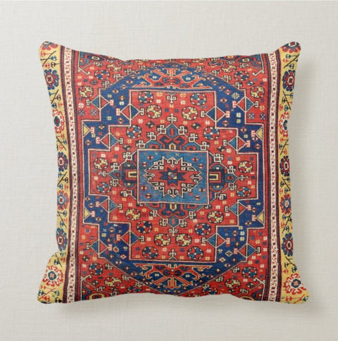 Rug Design Pillow Covers|Turkish Kilim Pattern Cushion Case|Worn Looking Rug Design|Ethnic Home Decor|Farmhouse Style Geometric Pillow Case