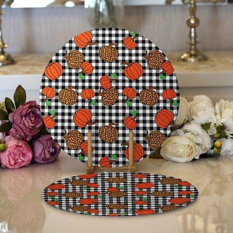 Fall Trend Placemat|Set of 2 Pumpkin Supla Table Mat|Checkered Pumpkin Round American Service Dining Underplate|Farmhouse Style Coasters