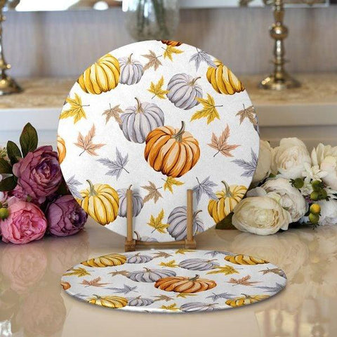 Fall Trend Placemat|Set of 2 Pumpkin Supla Table Mat|Floral Pumpkin Round American Service Dining Underplate|Farmhouse Style Autumn Coasters