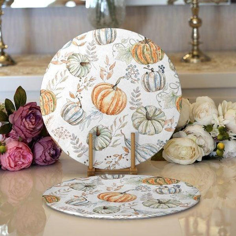 Fall Trend Placemat|Set of 2 Pumpkin Supla Table Mat|Pumpkin Round American Service Dining Underplate|Farmhouse Style Coasters for Halloween