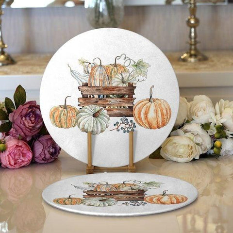 Fall Trend Placemat|Set of 2 Pumpkin Supla Table Mat|Pumpkin Round American Service Dining Underplate|Farmhouse Style Coasters for Halloween