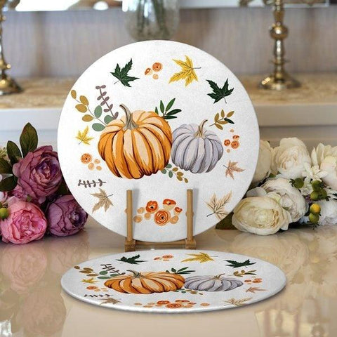 Fall Trend Placemat|Set of 2 Pumpkin Supla Table Mat|Striped Pumpkin Round American Service Dining Underplate|Farmhouse Style Autumn Coaster