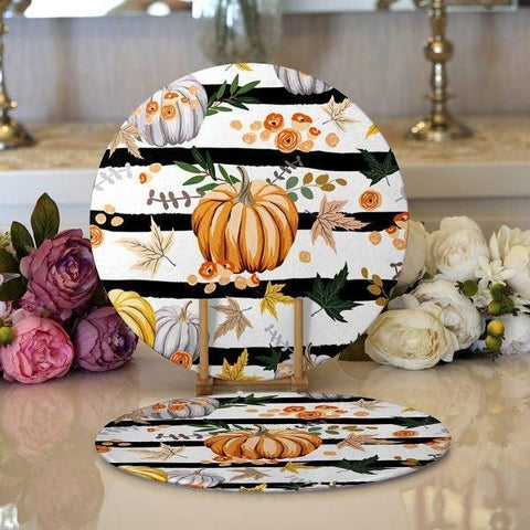 Fall Trend Placemat|Set of 2 Pumpkin Supla Table Mat|Striped Pumpkin Round American Service Dining Underplate|Farmhouse Style Autumn Coaster