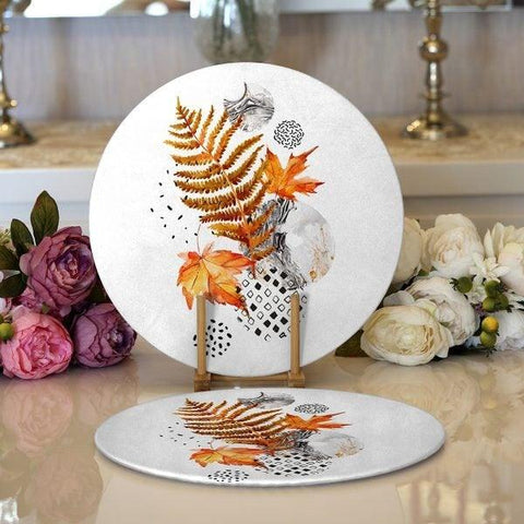 Fall Trend Placemat|Set of 2 Leaves Supla Table Mat|Dry Leaves Round American Service Dining Underplate|Farmhouse Style Autumn Coasters