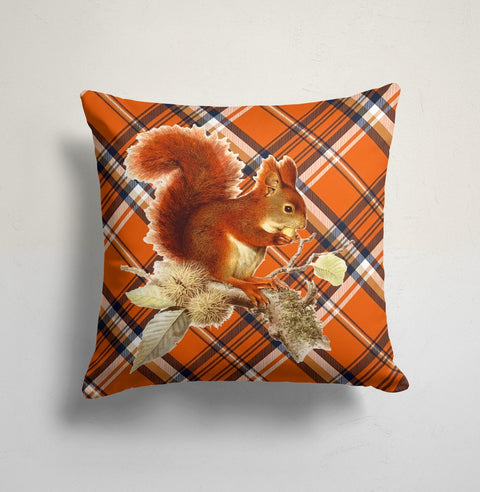 Squirrel Pillow Case|Plaid Cushion Cover|Checkered Squirrel Pillow Cover|Housewarming Squirrel Decor|Farmhouse Style Buffalo Check Pillow