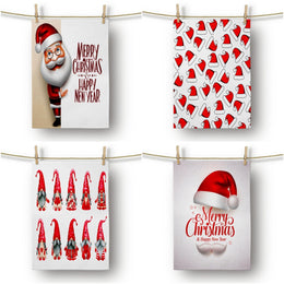 Christmas Kitchen Towel|Santa Clause and Dwarf Santa Dish Towel|Happy New Year Towel|Decorative Hand Towel|Merry Xmas Tea Towel|Xmas Towel