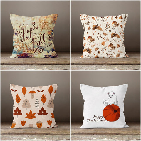 Fall Trend Pillow Cover|Autumn Cushion Case|Orange Pumpkin and Cat Throw Pillow|Housewarming Happy Thanksgiving and Happy Fall Pillow Case