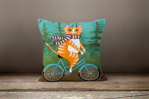 Cute Cat Pillow Cover|Autumn Cushion Case|Animal Print Throw Pillow|Farmhouse Style Outdoor Pillow Case|Housewarming Cat Print Cushion Cover