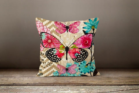 Butterfly Pillow Case|Pink Red Gray Butterfly Pillow Cover|Decorative Floral Cushion Case|Housewarming Boho Pillow|Farmhouse Porch Cushion