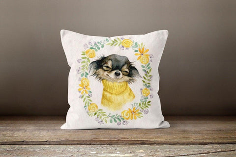 Cute Dogs Pillow Cover|Decorative Cushion Case|Dog With Glasses Home Decor|Dogs and Flowers Pillow Case|Animal Print Farmhouse Pillow Case