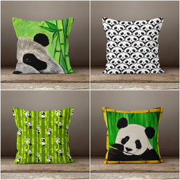 Cute Panda Pillow Cover|Decorative Cushion Case|Green Home Decor|Black White Panda Pillow Case|Animal Print Case|Farmhouse Style Pillow Case