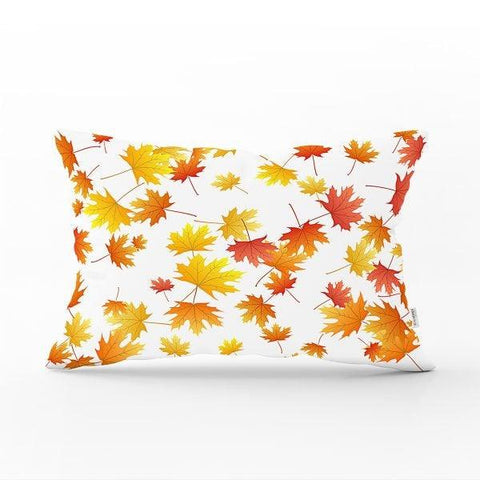 Fall Trend Pillow Cover|Rectangle Dry Leaves Cushion Case|Decorative Striped Autumn Throw Pillow|Farmhouse Style Hello September Cushion
