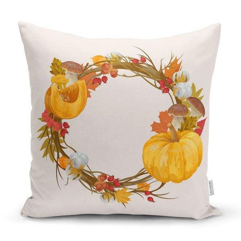 Fall Trend Pillow Cover|Autumn Cushion Case|Dry Leaves Throw Pillow|Floral Pumpkin Pillow Top|Housewarming Farmhouse Outdoor Throw Pillow