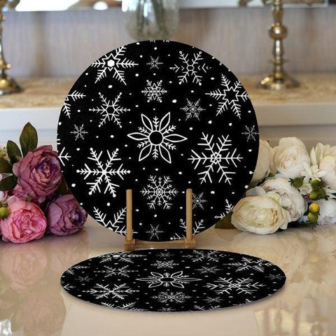 Winter Trend Placemat|Set of 2 Snowflake Supla Table Mat|Christmas Round American Service Dining Underplate|Farmhouse Style Winter Coasters