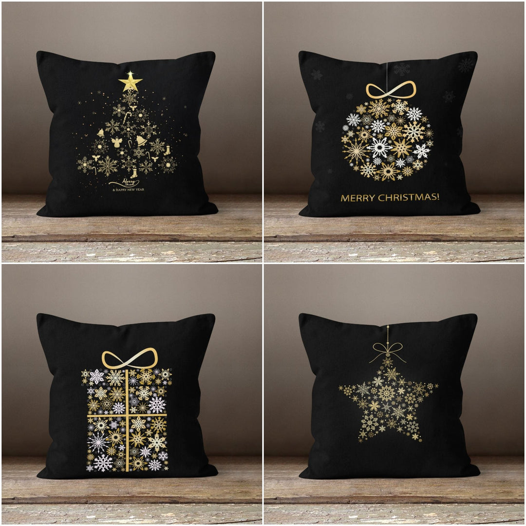Black Gold Christmas Pillow Case with Snowflake