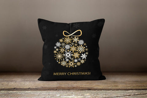Christmas Pillow Cover|Black Gold Christmas Decor|Decorative Winter Pillow Case|Snowflake Xmas Throw Pillow|Merry Xmas Outdoor Pillow Cover