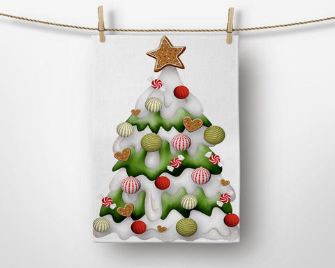 Christmas Kitchen Towel|Christmas Ornaments Dish Towel|Santa Claus Print Hand Towel|Decorative Towel|Xmas Tree Tea Towel|Xmas Hand Towel