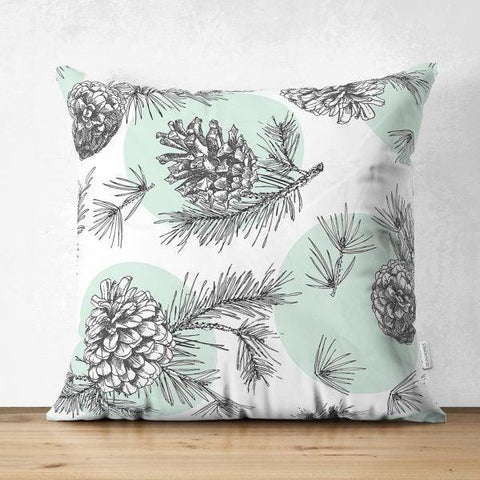 Decorative Pillow Covers|Pinecones Cushion Case|Pine Needle Throw Pillow|Pinecones Home Decor|Housewarming Farmhouse Winter Pillow Case