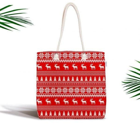 Christmas Shoulder Bag|Christmas Design Fabric Bag|Xmas Deer Tote Bag|Merry Xmas Beach Bag|Winter Trend Weekender Bag|Gift Large Bag for Her