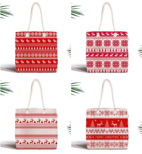 Christmas Shoulder Bag|Christmas Design Fabric Bag|Xmas Deer Tote Bag|Merry Xmas Beach Bag|Winter Trend Weekender Bag|Gift Large Bag for Her