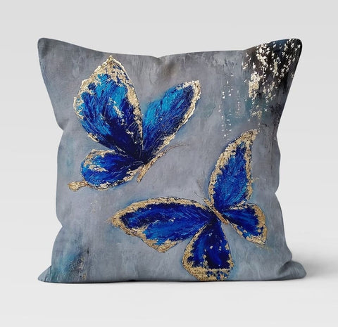 Butterfly Pillow Case|Blue and Floral Butterfly Pillow Cover|Decorative Cushion Case|Housewarming Boho Pillow|Colorful Butterfly Pillow Case
