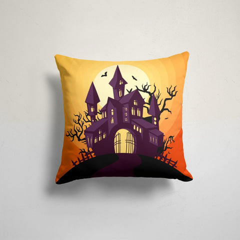 Halloween Pillow Case|Haunted House Pillow Cover|Cat with Witch Hat|Happy Halloween Throw Pillow|Witch Home Decor|Carved Pumpkin Pillow Sham