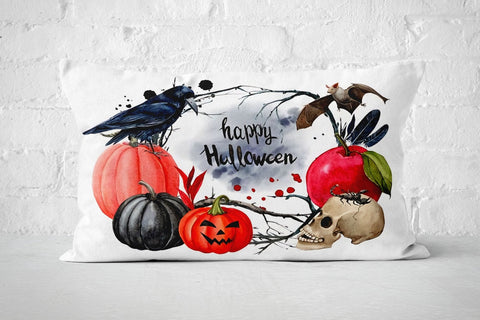 Halloween Pillow Case|Haunted House Pillow Cover|Happy Halloween Throw Pillow|Red and Black Pumpkin Lumbar Pillow|Carved Pumpkin Pillow Sham