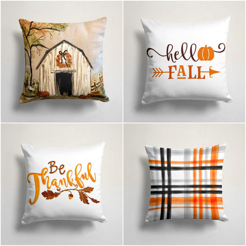 Fall Trend Pillow Cover|Pumpkin Throw Pillow Top|Autumn Cushion Case|Hello Fall Arrow Home Decor|Be Thankful Farmhouse Style Pillow Cover