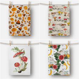 Fall Trend Kitchen Towel|Autumn Mushrooms Dish Towel|Autumn Print Hand Towel|Decorative Hand Towel|Pumpkin Tea Towel|Autumn Trend Hand Towel