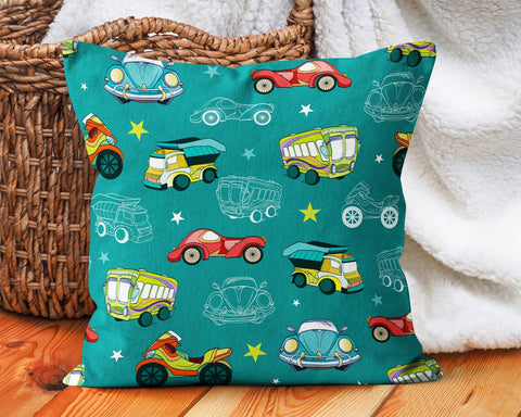Kids Pillow Cover|Car Print Decorative Pillow Cover|Kids Room Cushion Case|Boho Bedding Decor|Housewarming Cushion|Colorful Throw Pillow
