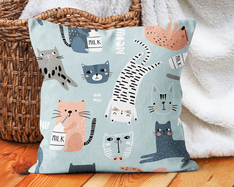Kids Pillow Cover|Dog and Cat Print Pillow Cover|Kids Room Cushion Case|Boho Bedding Decor|Housewarming Cushion|Colorful Throw Pillow Cover