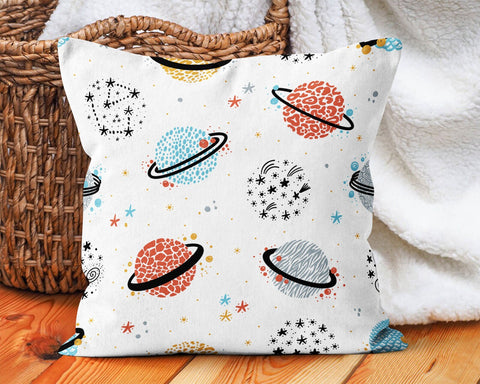 Kids Pillow Cover|Space Print Decorative Pillow Case|Kids Room Cushion Case|Boho Bedding Decor|Housewarming Cushion|Colorful Throw Pillow