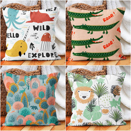 Kids Pillow Cover|Wild Animal Print Pillow Cover|Kids Room Cushion Case|Boho Bedding Decor|Housewarming Cushion|Colorful Throw Pillow Top