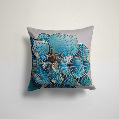 Decorative Blue Pillow Case|Leaves Pillow Cover|Decorative Floral Cushion Case|Housewarming Pillow Cover|Farmhouse Blue White Home Decor